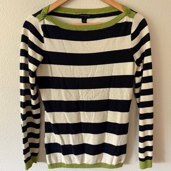 Tommy Hilfiger‎ Nautical Striped Lime Green Trim Sweater Size M - Picture 1 of 7